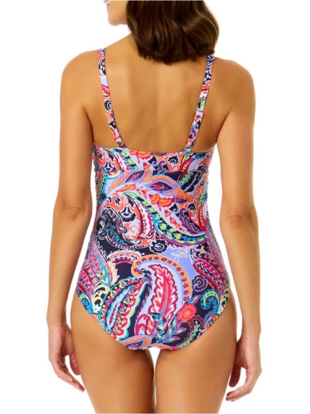 ANNE COLE Womens Plus Size 16 W One-Piece Swimsuit Paisley Parade V-Wire NEW - Picture 2 of 11